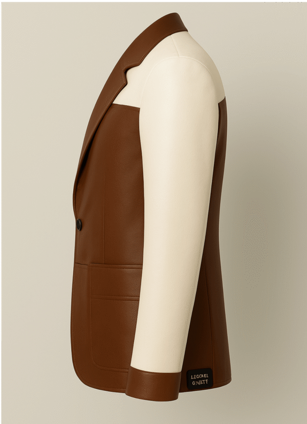 Two-Tone Luxe Leather Blazer – Chestnut & Ivory
