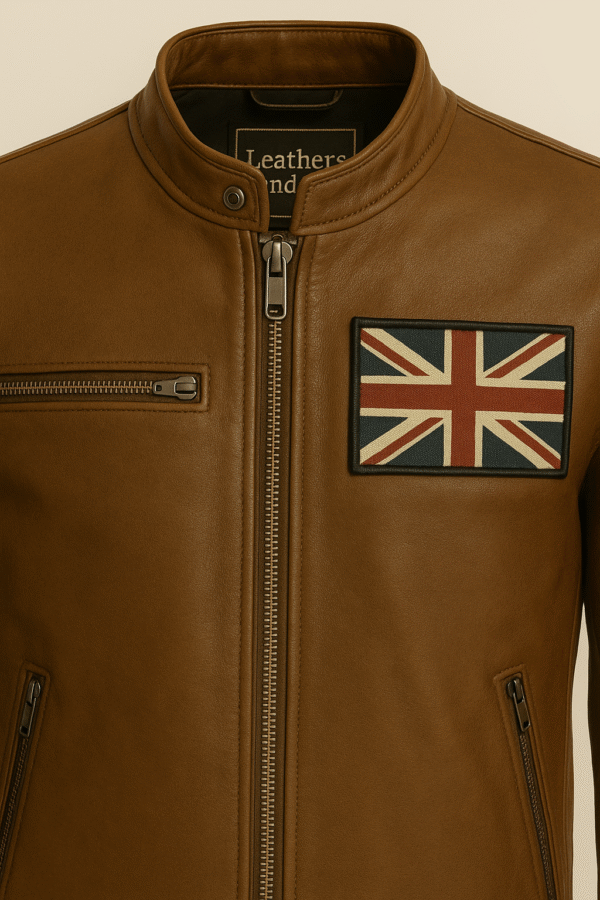 Vintage Union Jack Leather Jacket – Cognac Brown