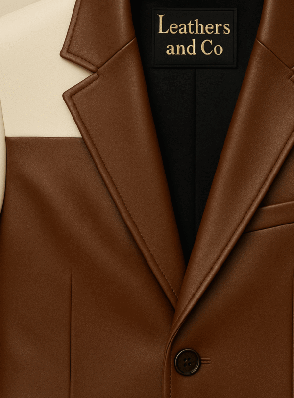 Two-Tone Luxe Leather Blazer – Chestnut & Ivory