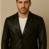 Classic Noir Leather Blazer – Midnight Black