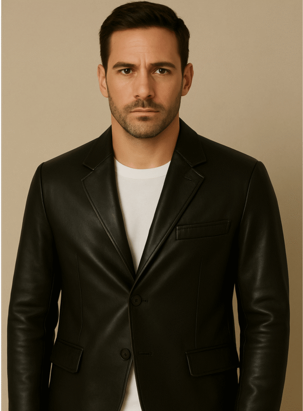 Classic Noir Leather Blazer – Midnight Black