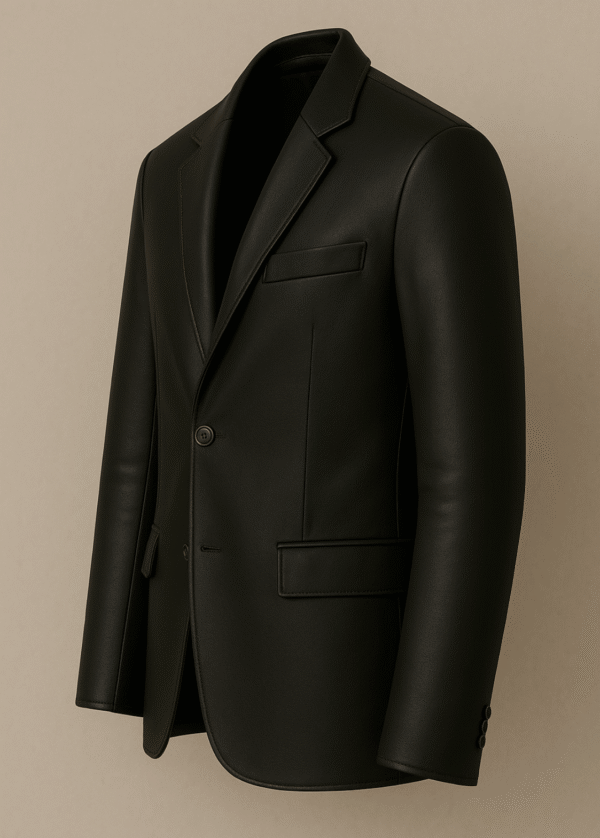 Classic Noir Leather Blazer – Midnight Black