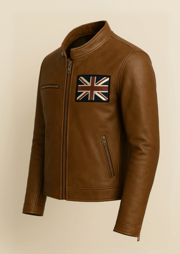 Vintage Union Jack Leather Jacket – Cognac Brown