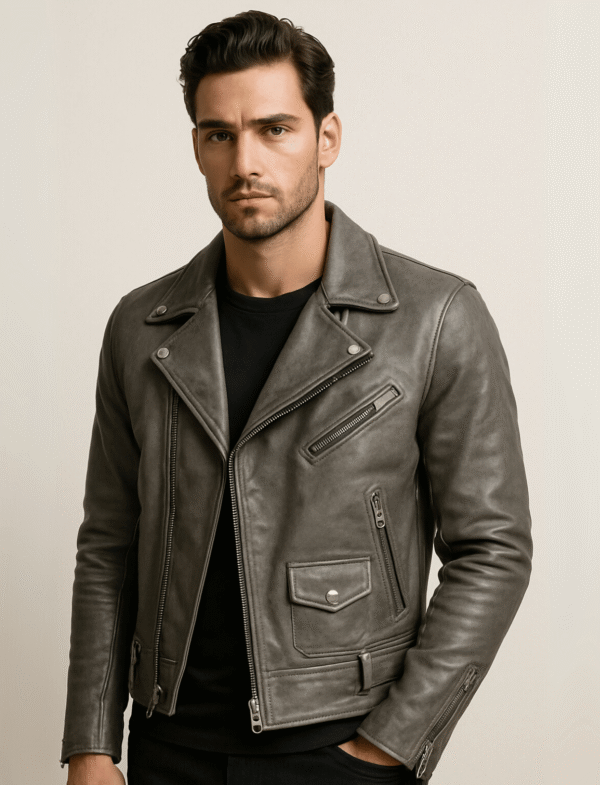 Classic Moto Leather Jacket – Graphite Grey