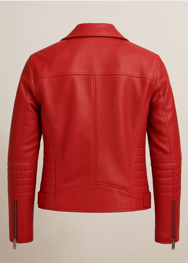 Women’s Bold Biker Leather Jacket – Crimson Red