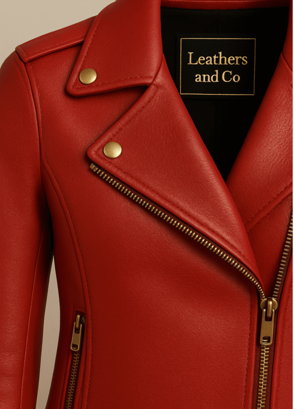 Women’s Bold Biker Leather Jacket – Crimson Red