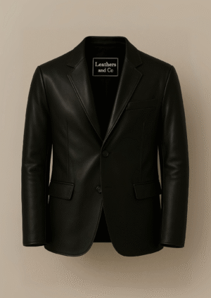 Classic Noir Leather Blazer – Midnight Black