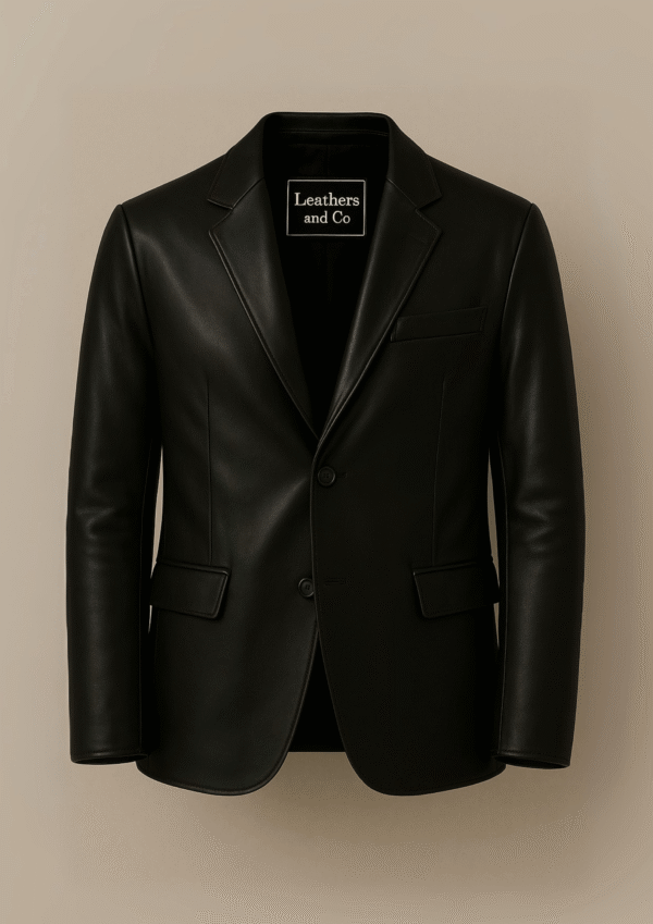 Classic Noir Leather Blazer – Midnight Black