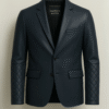 6 Quilted Sleeve Leather Blazer – Deep Navy Blue