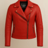 Women’s Bold Biker Leather Jacket – Crimson Red