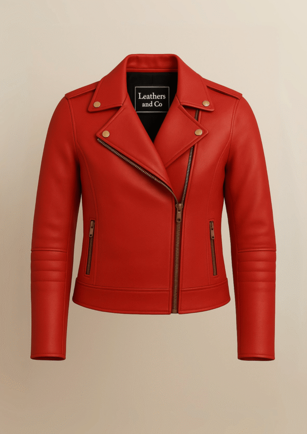 Women’s Bold Biker Leather Jacket – Crimson Red