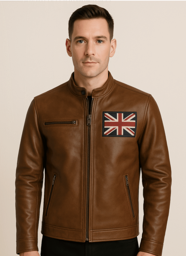 Vintage Union Jack Leather Jacket – Cognac Brown
