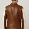 Two-Tone Luxe Leather Blazer – Chestnut & Ivory