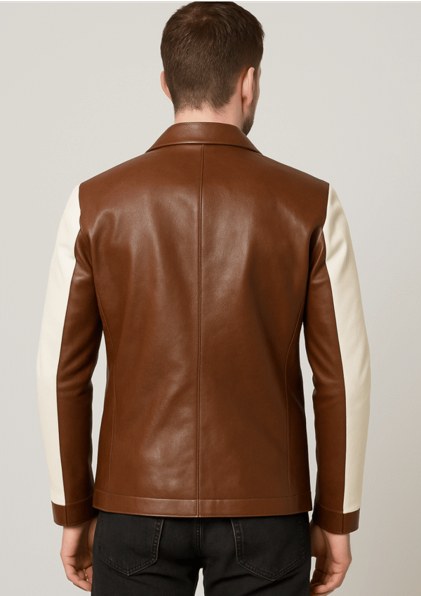 Two-Tone Luxe Leather Blazer – Chestnut & Ivory